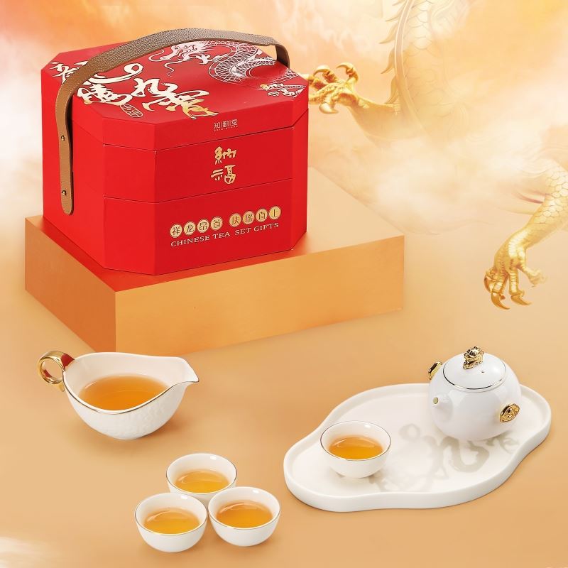 知勤堂-龙腾九霄茶盘套组羊脂玉瓷陶瓷茶具商务礼品中秋节伴手礼