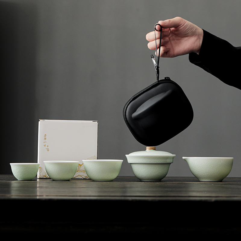 知者觉器-哥窑旅行快客茶具套装商务陶瓷节日定制礼品中秋伴手礼