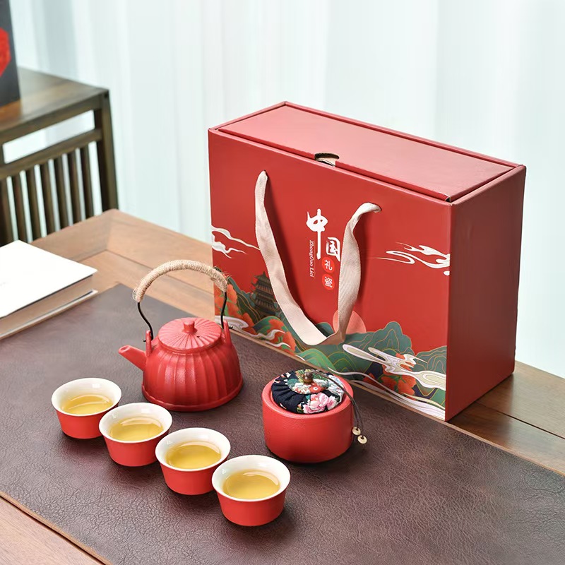 鹏翼6头浮雕提梁壶茶具大套装
