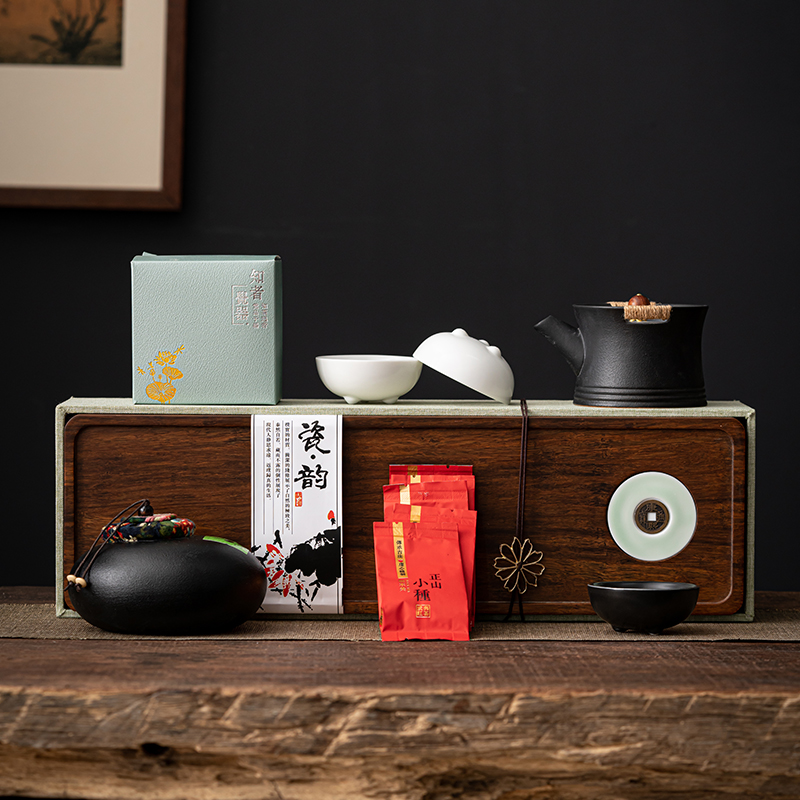 知者觉器-金镶玉茶叶罐套装粗陶陶瓷茶具礼盒定制礼品送礼中秋节