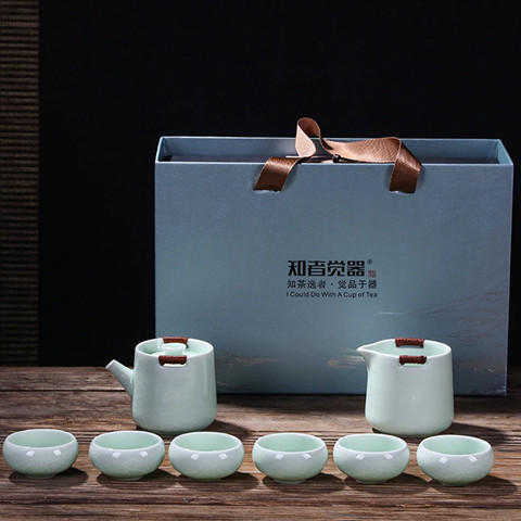 知者觉器-哥窑八件套茶具套装商务陶瓷定制中秋节伴手礼品盒自用